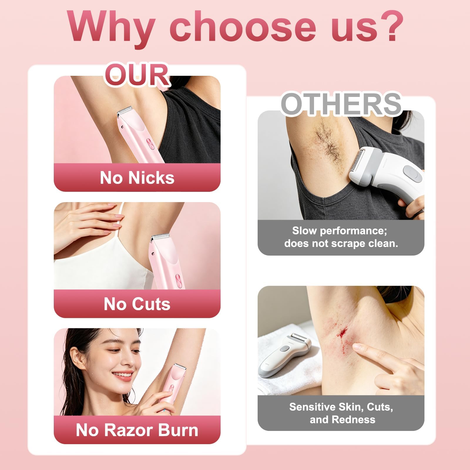Rasoio elettrico 2 in 1 per bikini da donna, colore rosa