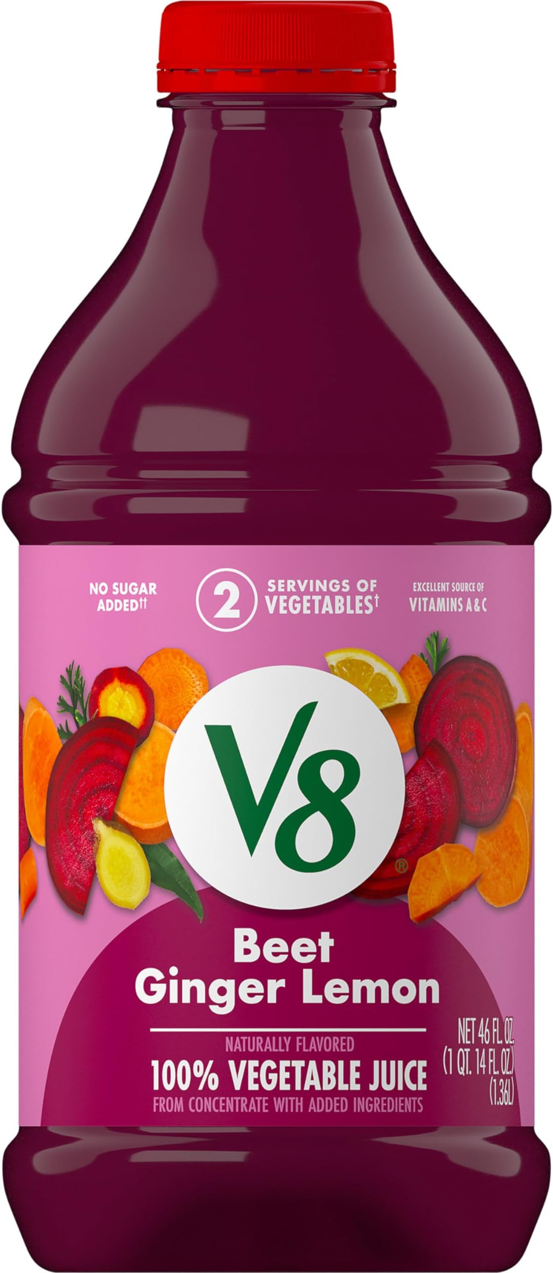 V8 Beet Ginger Lemon 100% Vegetable Juice, 46 fl oz Bottle