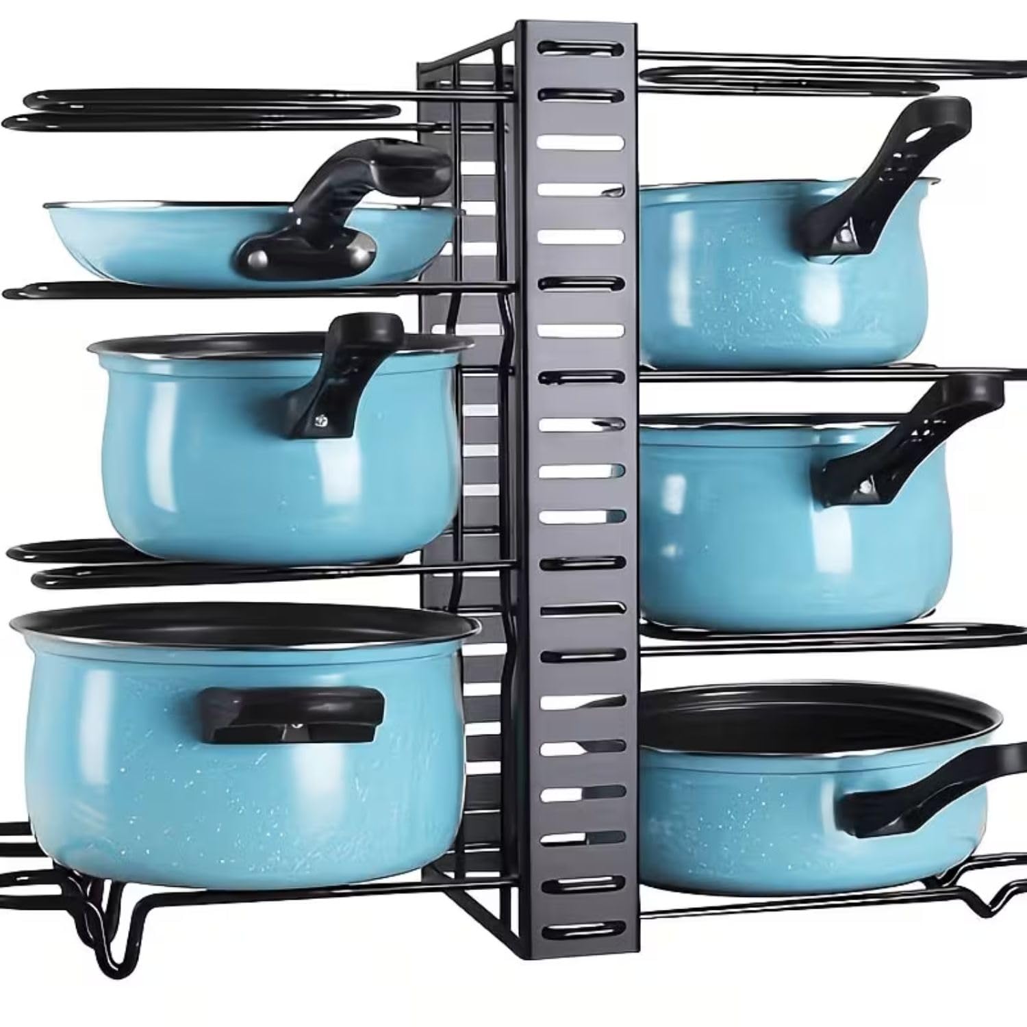 royalkart Pots and Pans Organizer Rack | 3-DIY Methods Adjustable Kitchen Cabinet Storage | 8 Holders, 4- Tiers Each Side | Stand for Lids, Multipurpose Tawa, Kadai & Cookware, Metal Stand (Black)-image-49
