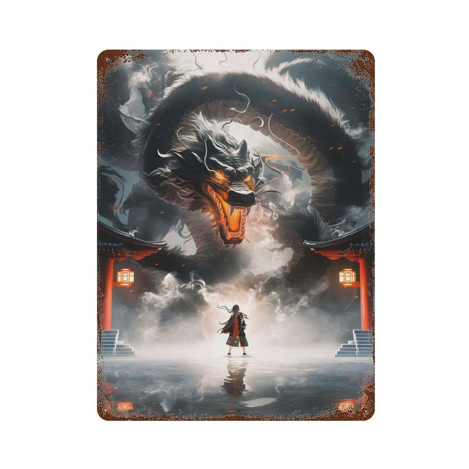 Black Dragon 15.7"x11.8" Retro Metal Sign, Industrial Home Decor for Office, Studio And Wall Decor