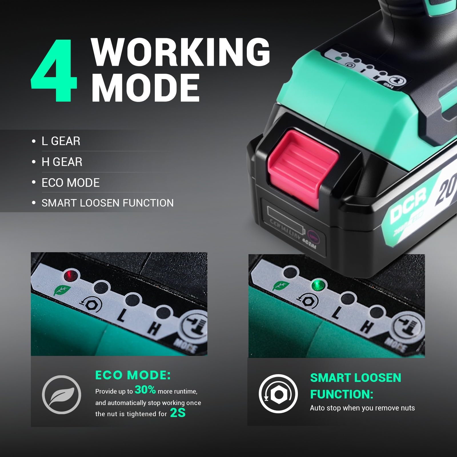 DCA 20V Brushless Impact Wrench with 4.0Ah Battery, 1/2 Inch Hog Ring Cordless Impact Gun, 235 Ft-lbs High Torque, 4-Mode Power Wrench for Automotive and DIY