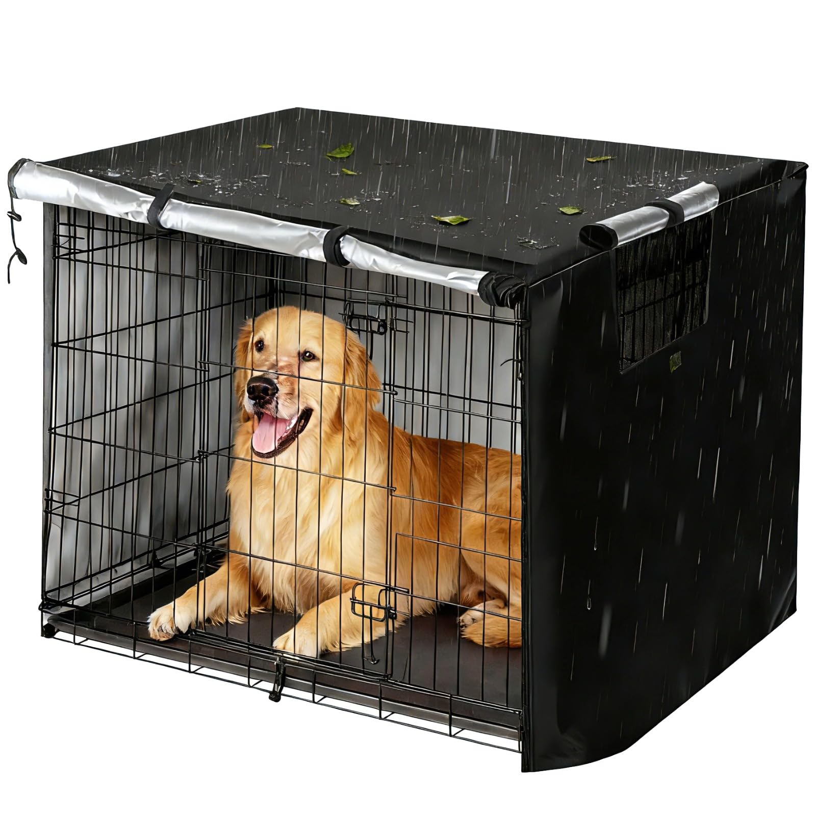 Calolin Dog Crate Cover, 37 x 24 x 25 in 210D Waterproof Oxford Fabric Dog Cage Cover, Pet Kennel Enclosure with Zipper & Ventilation Window, Front Opening, Ideal for Indoor Outdoor Daily Use (Black)