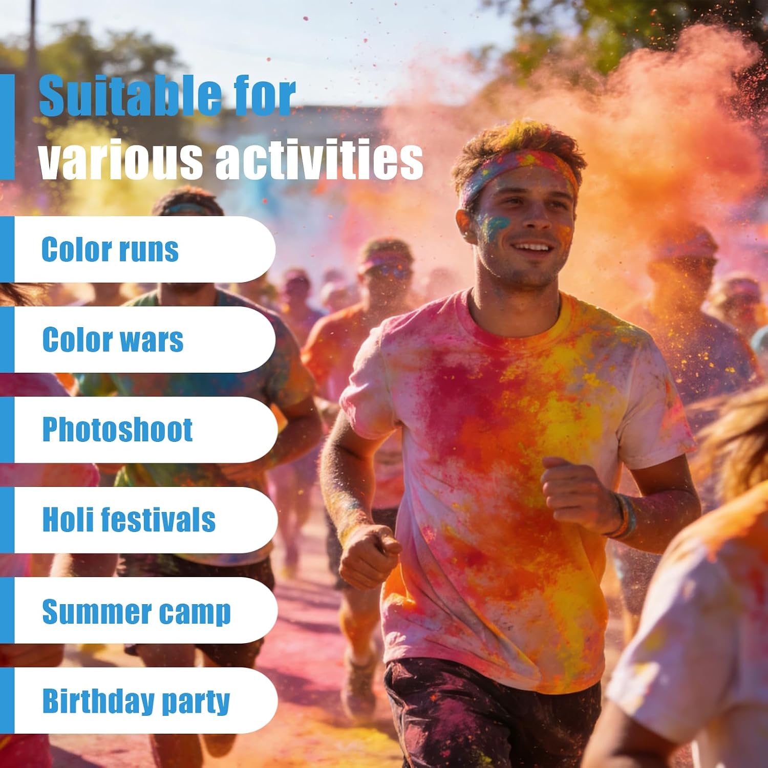 Color Powder for Holi- 10 Pack 3.5oz/100g Each Natural Color Run Powder