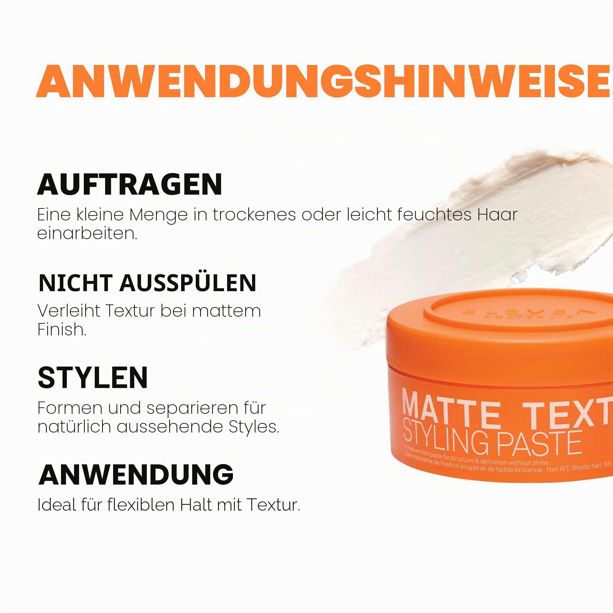 ELEVEN AUSTRALIA Matte Texture Styling Paste, 85g | Mittlerer Halt, Matte Textur, Mit Bienenwachs, Rizinus- & Avocadoöl, Vegan, Ohne Parabene