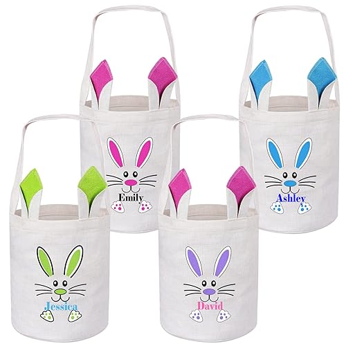 Cesta de Pascua personalizada para niños, paquete de 4 bolsas de cesta de Pascua para niños, cesta de conejo de Pascua, regalos personalizados de