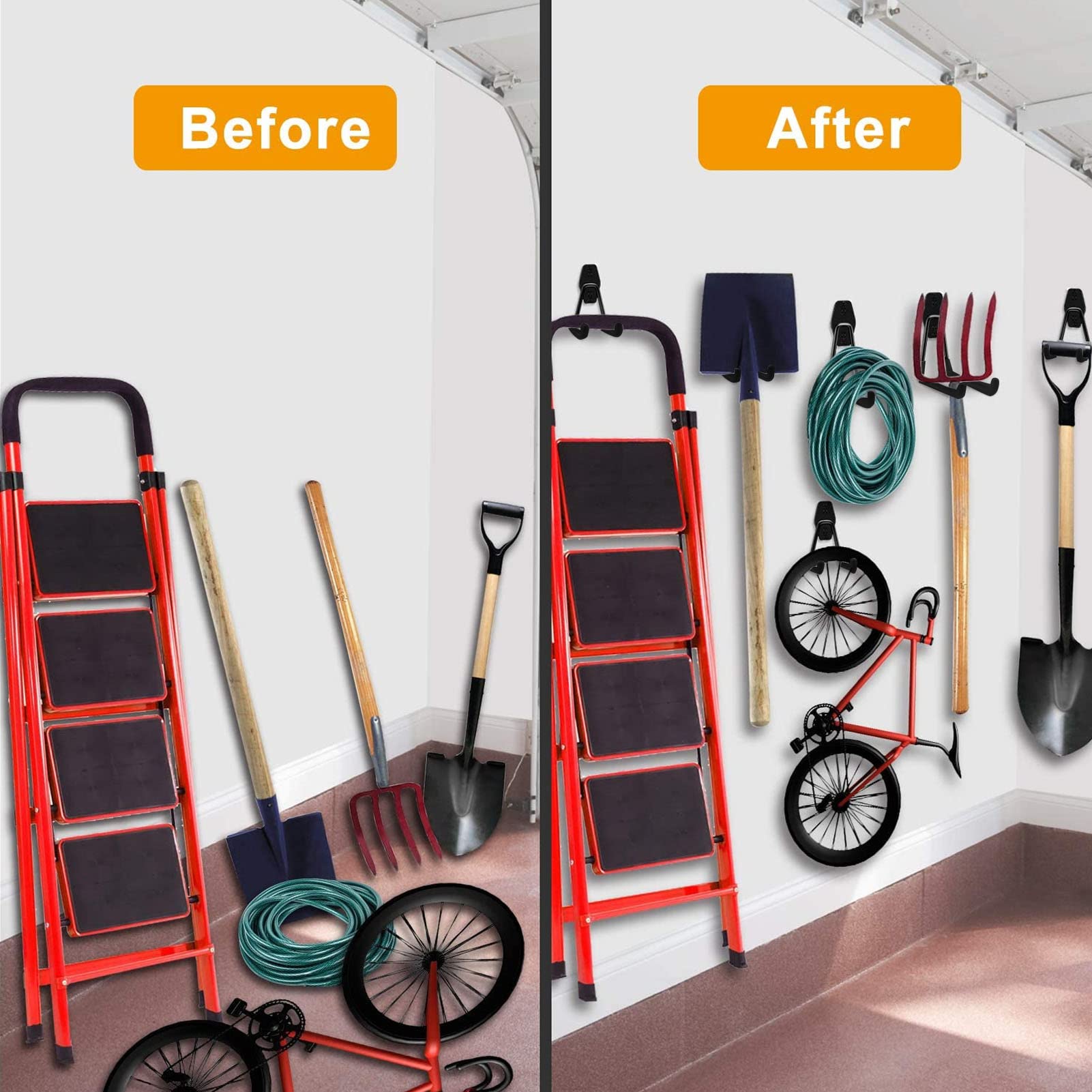 Ganchos de garaje de alta resistencia, juego de almacenamiento de montaje en pared, soporte para bicicleta, colgador de herramientas, organizador para taller de garaje, ext