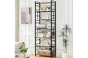 7-Tier Bookshelf:HOMBAZAAR Tall Industrial Open Bookcases