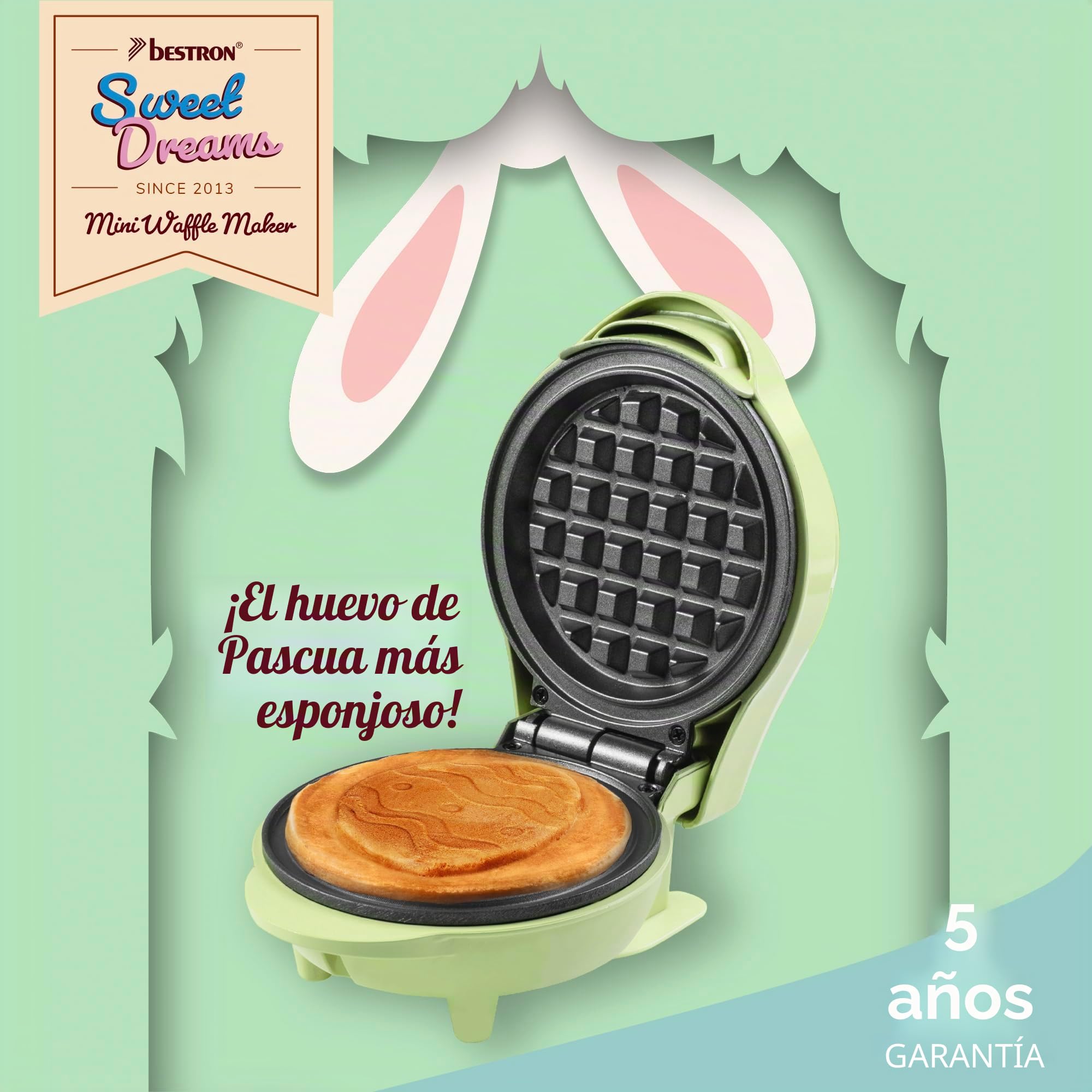 Bestron Mini waflera con diseño único en forma de huevo de Pascua, waflera ideal para Pascua, cumpleaños infantil o como regalo, tamaño de gofres 10 cm, color: verde