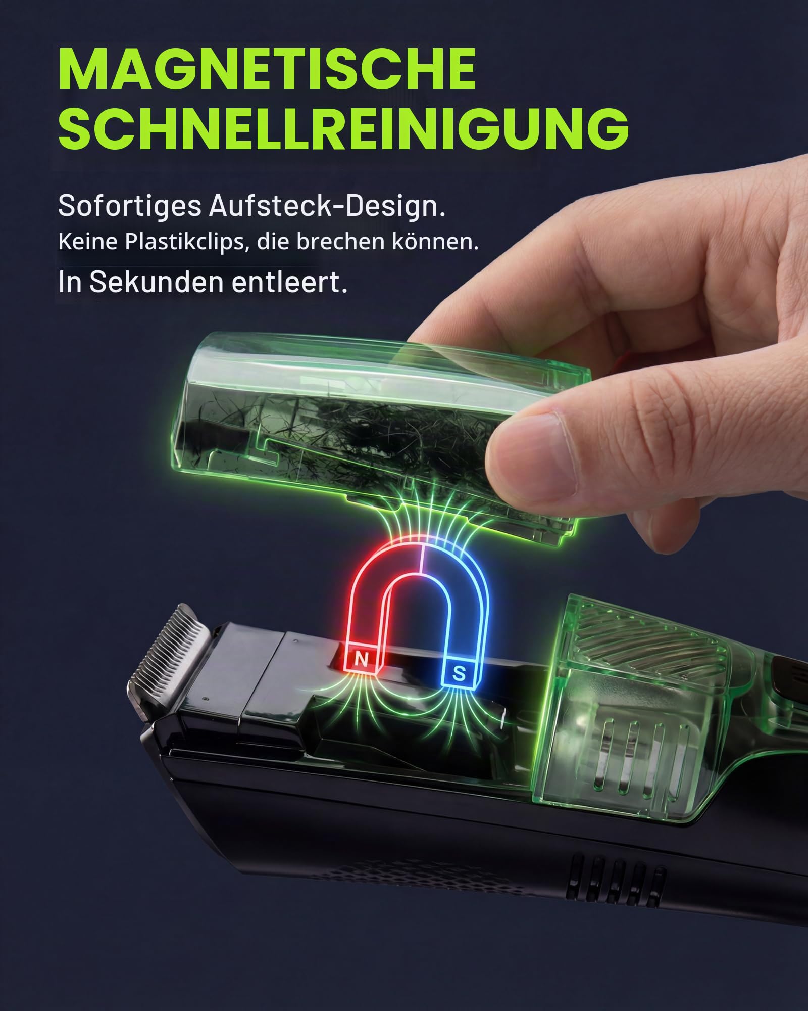 Vakuum Bartschneider für Männer - 2 Geschwindigkeiten Einstellbare Saugkraft & Leistung, IPX6 Wasserdicht Nass/Trocken Schnurlose Haarschneidemaschine 40 Längeneinstellungen (0,5-20 mm), USB-C