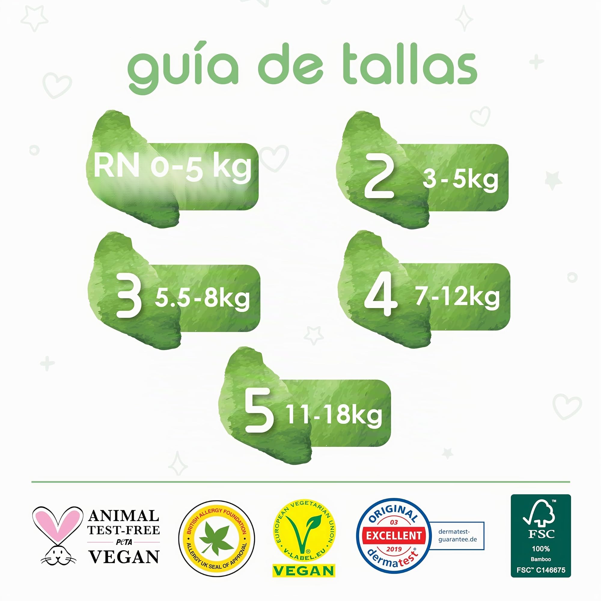PureBorn Pañales Bebé Ecológicos de Bambú, Talla 2 (3-6 kg), 128 piezas, Hipoalergénicos, Ultrasuaves, Estampado Surtido