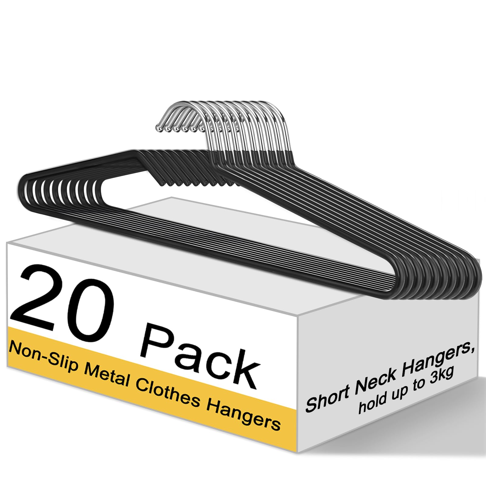 Leumoi Paquete de 20 perchas de metal antideslizantes para ropa, pantalones, camisas, camisetas sin mangas, chaquetas, ahorro de espacio, protección de cuello corto para el hogar, plástico