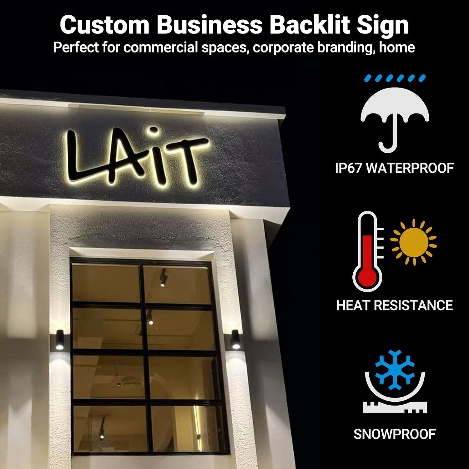 Large Custom Backlit Signage for Business, Handmade 3D Led illuminated Backlit Reverse Channel Letters, Custom Business Logo Sign for Office Salon Studio Storefront Building Party Bar Home Wedding