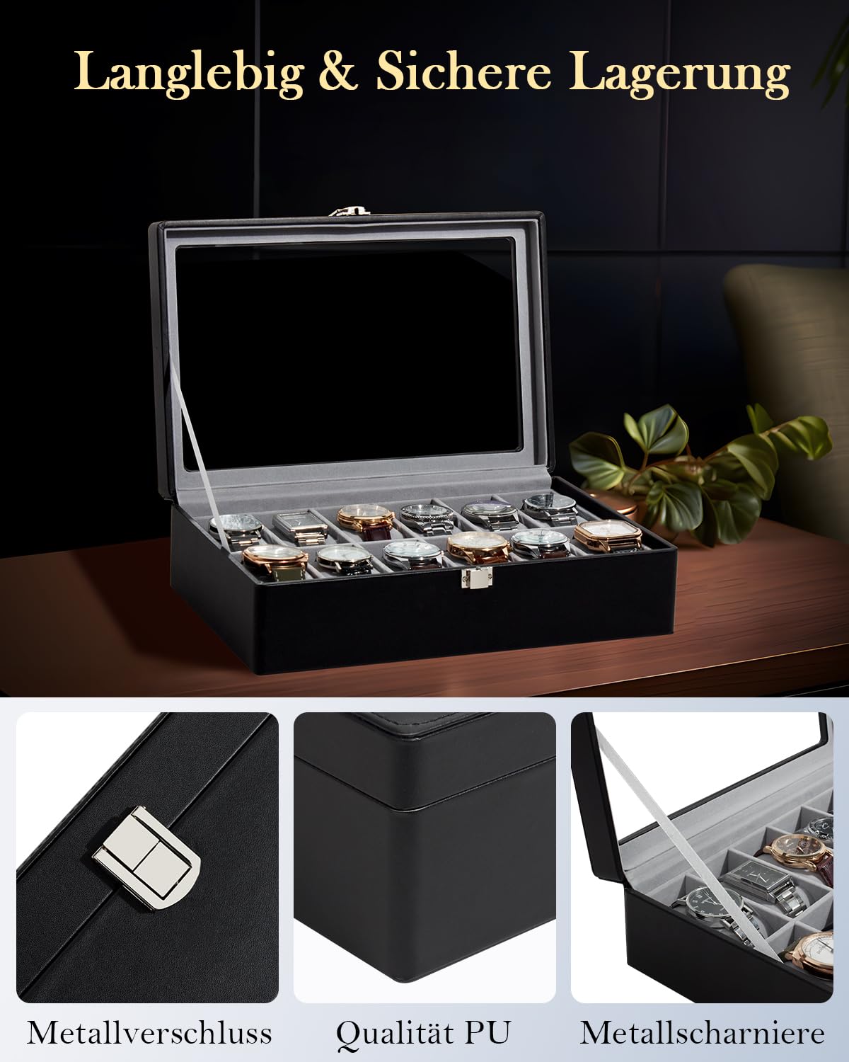 Caja para relojes con 12 compartimentos