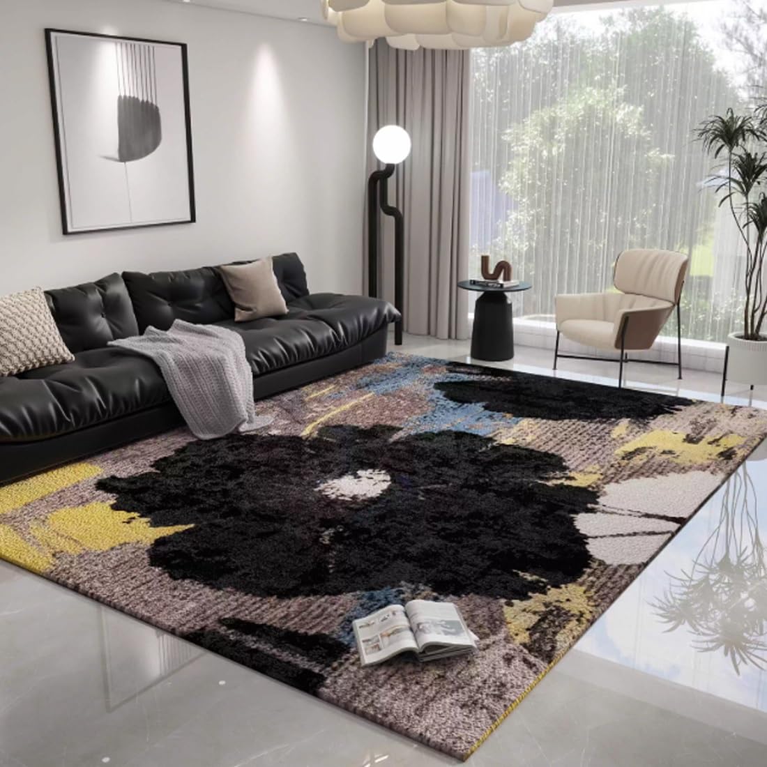 Tapis à poils bas moderne avec motif B élégant pour sublimer la salle à manger