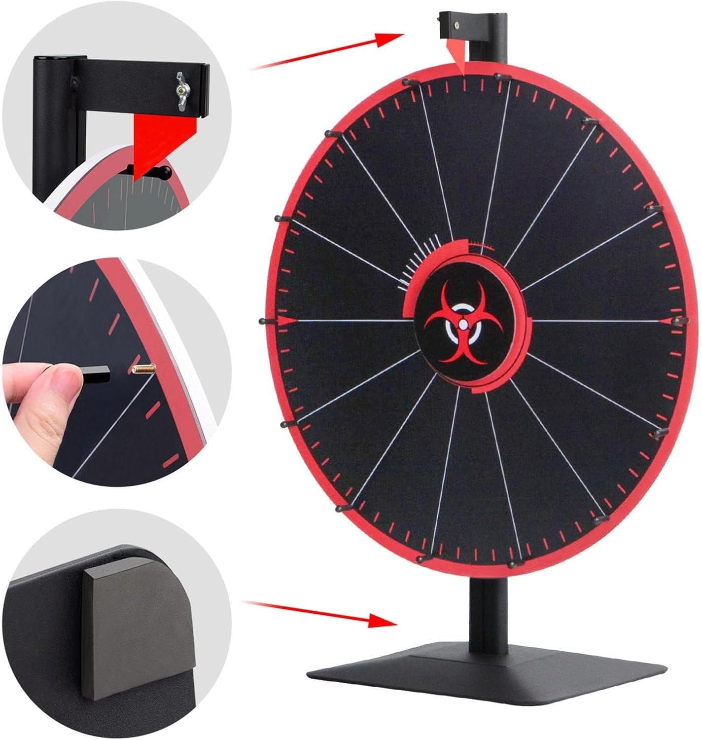 Ruota dei premi Nera Che Gira, Grande Ruota della Fortuna Regolabile da Tavolo o da Pavimento, Spinner for Roulette a 14 Slot, for fiere, Carnevale, Vinci Giochi di Giri della Fortuna.