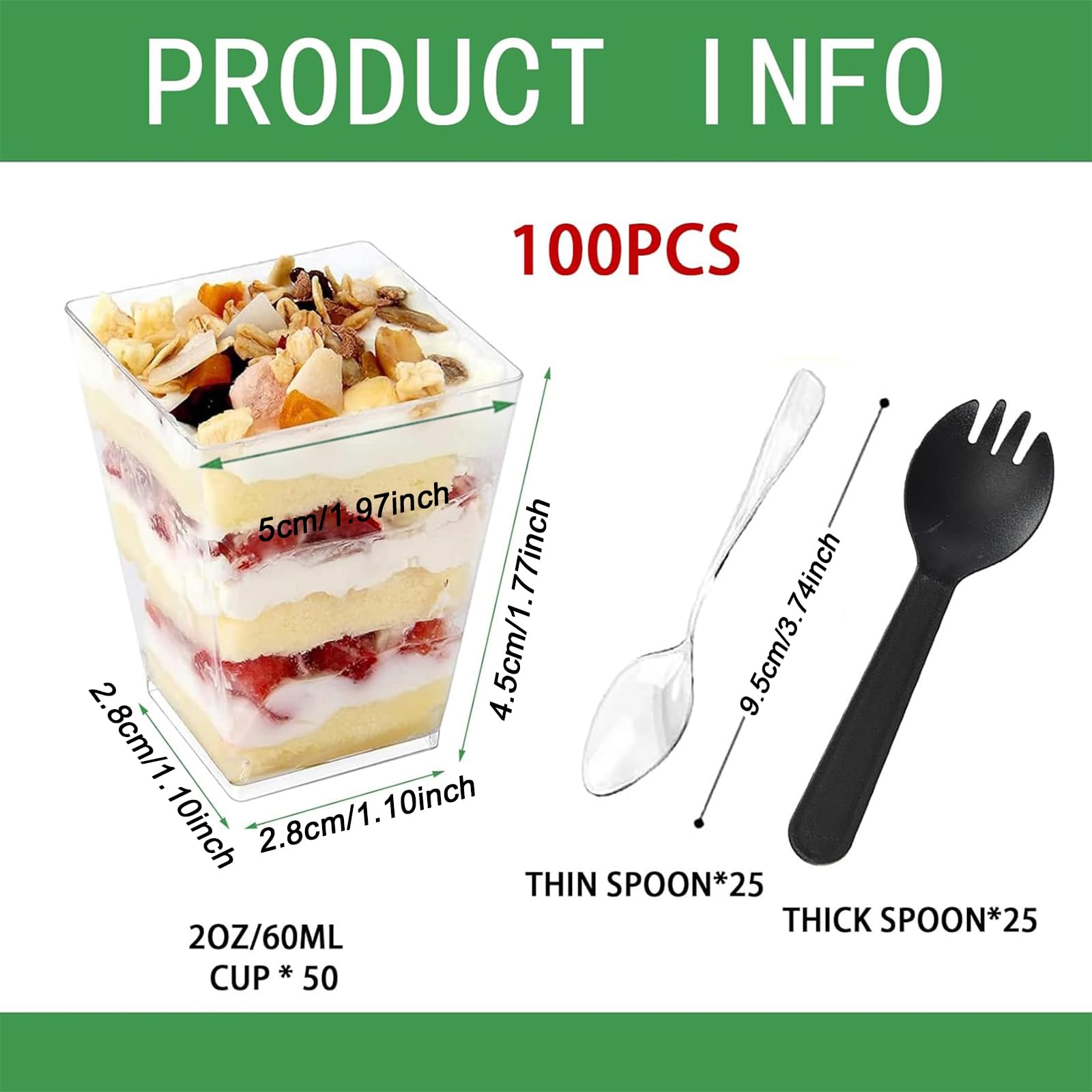 dingdongji Dessertgläser Plastik,50 Stück Desserttassen mit Deckel und