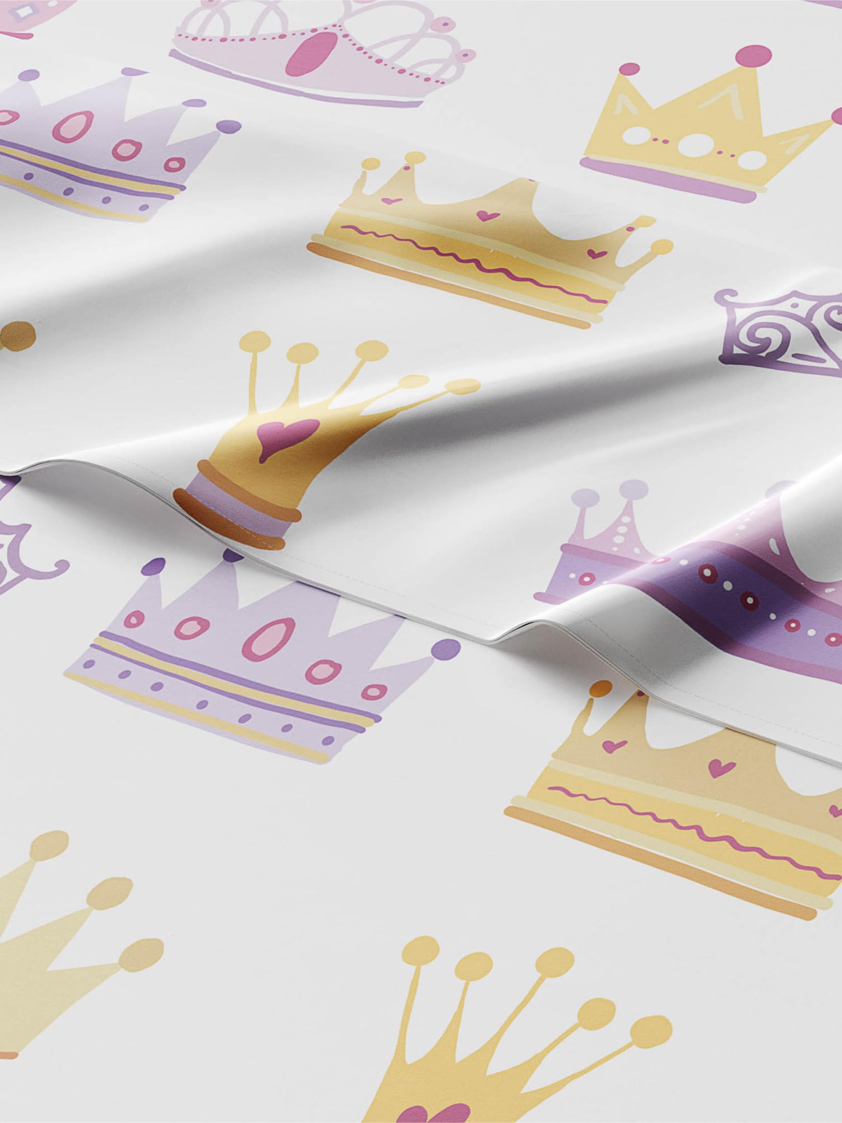 Kids Queen Princess Crowns Bed Sheets - 4 Piece Princess Crowns Sheet Set