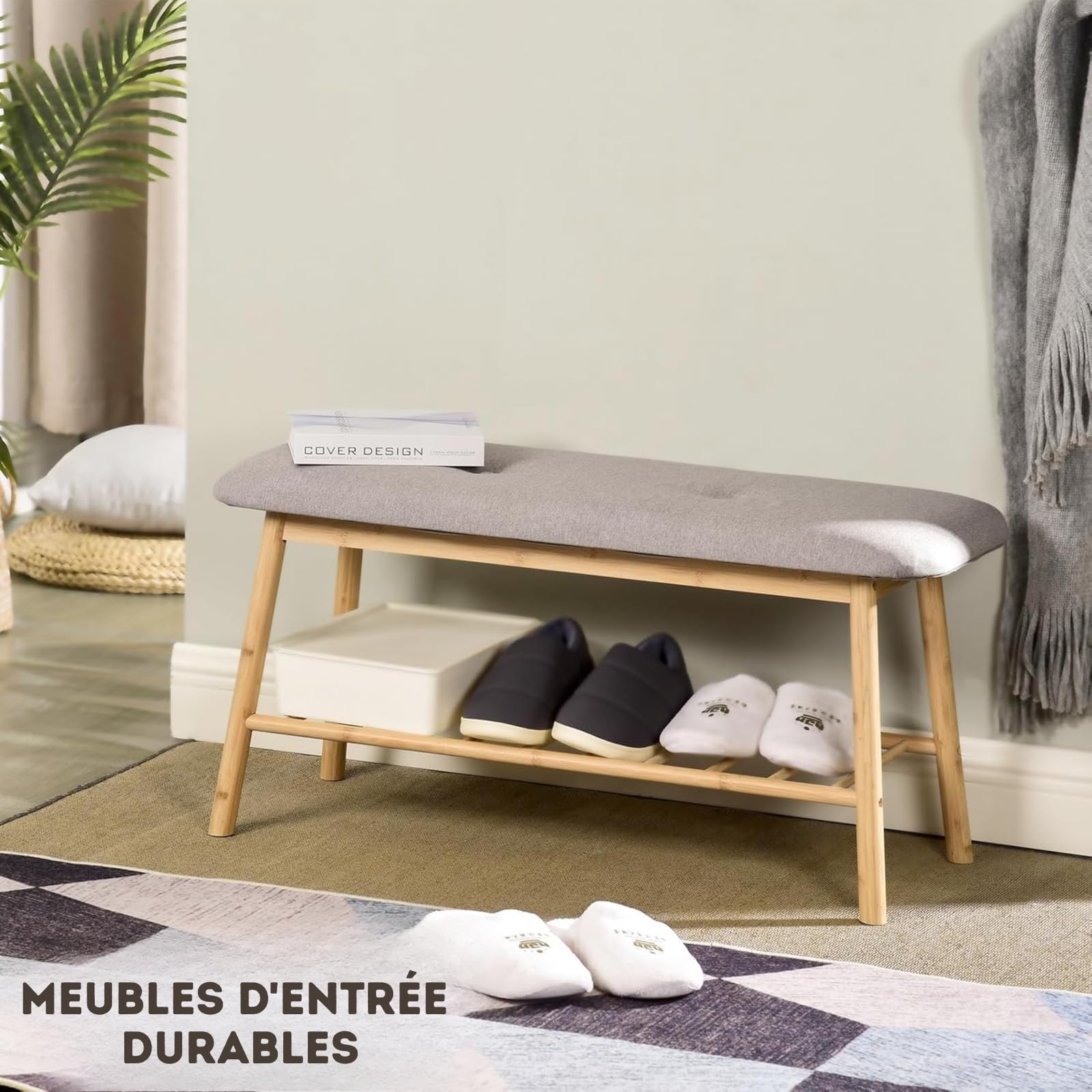 KARAT Banc à Chaussures en Bambou - Chaise en Bambou pour l'entrée - Range-Chaussures du Salon vestiaire Couloir - Chausser ou déchausser avec aisance - 25,7 P x 70 L x 54,5 H cm, Montana
