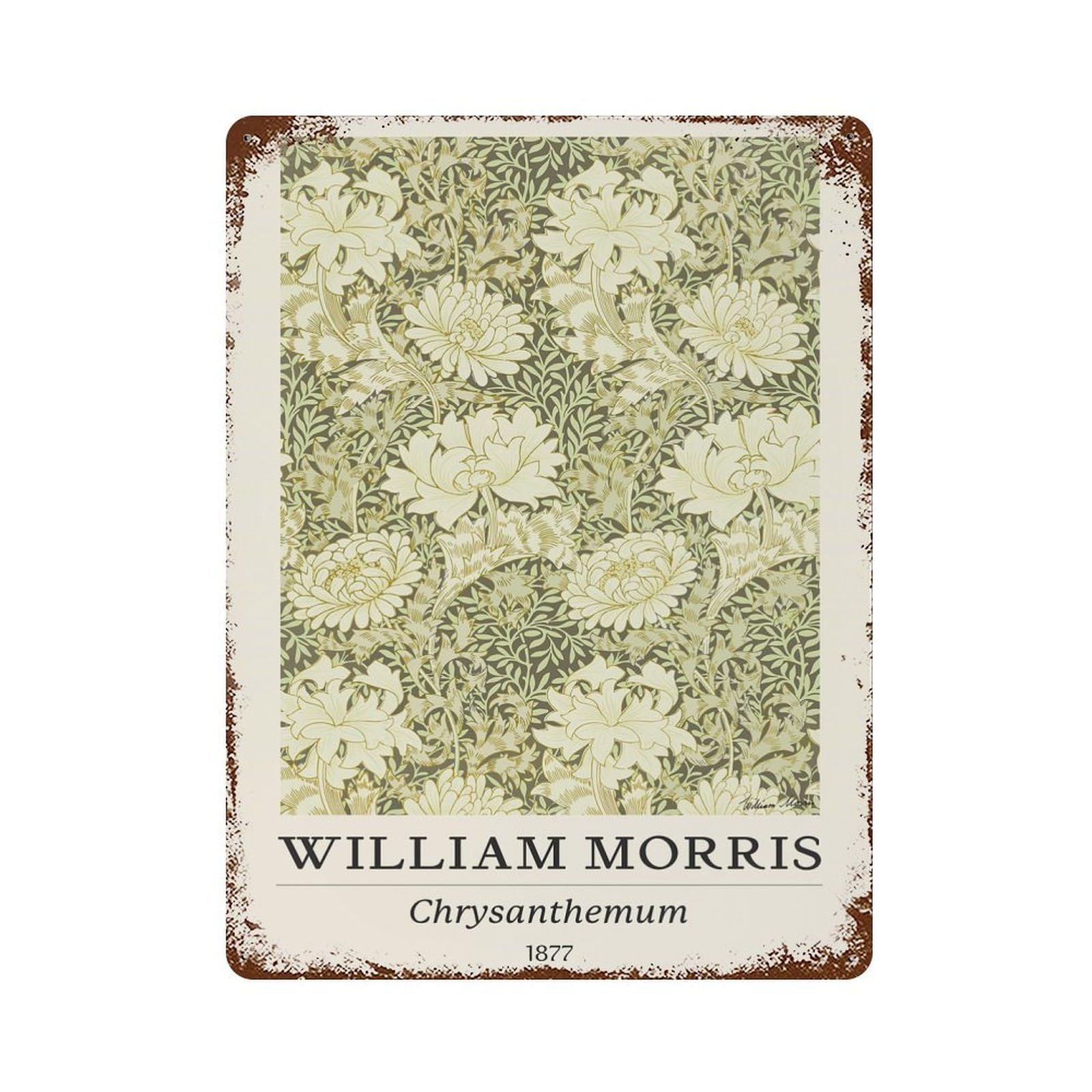 Rust Effect William Morris Chrysanthemum Botanical Rusty Metal Tin Sign 15.7"x11.8", Industrial Home Decor for Living Room, Hallway And Home Decor