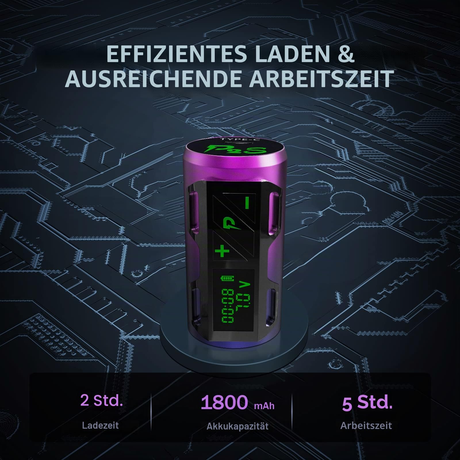 EZ Tattoo Maschinen Set - Tattoo Set mit Rotations Tattoo Maschine, 20 Stück Tattoo Nadeln, 1800mAh Stromversorgung Akku für Tattoo Anfänger und Künstler (P2S Lila)