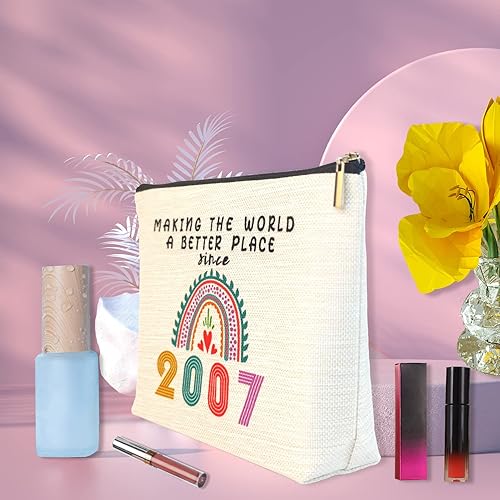 Miniatura 6 de Regalos de cumpleaños número 16 para adolescentes, bolsas de maquillaje pequeñas de lino impermeable lavado de doble cara para mujeres, Arco iris,
