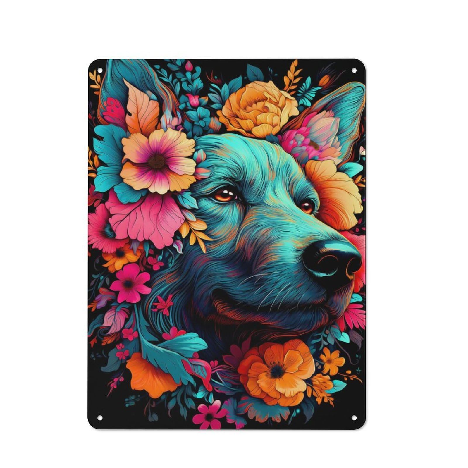 Tin Wall Plaque 40x30cm with Dog for Living Room Or Hallway, A Decorative Christmas Gift for Home Wall Decor Collectors