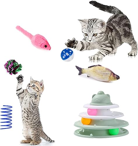 Miniatura 5 de HomTop Juguetes para gatos, paquete de 13 juguetes interactivos para gatos de interior, juguete divertido rodillo de 3 niveles para gatos, juguetes