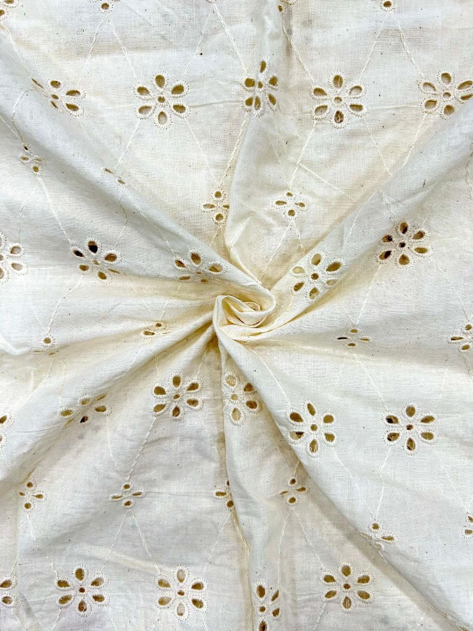 Hakoba Cotton Fabric, White Embroidered Material with Floral Eyelet Pattern for Fashion, Stitching and Interior Design HAKOBA01 (WHITE04, 3 MTR)