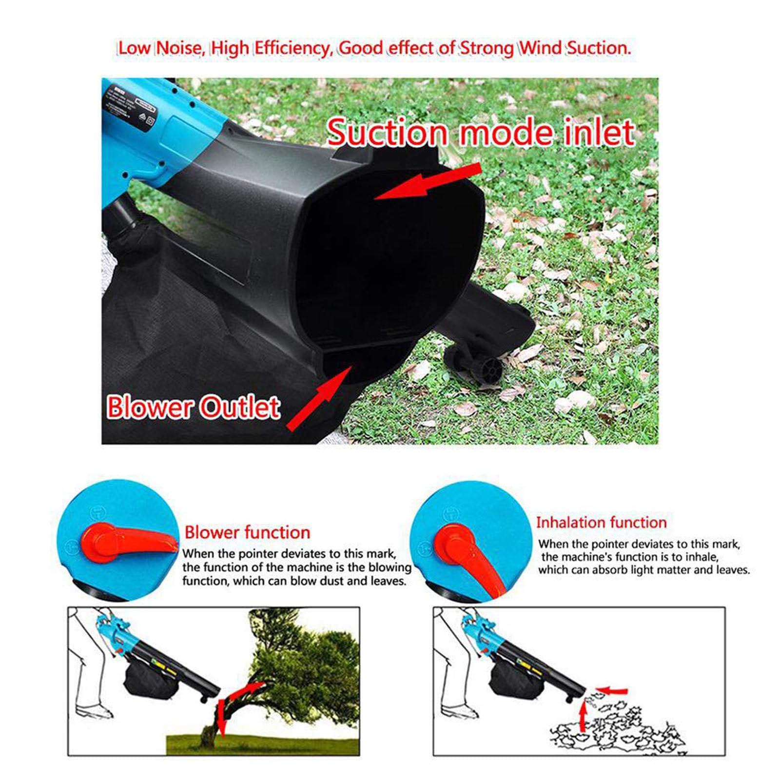 Aspiradora Sopladora De Hojas De 3000 W - Cable De 15 M, Sopladora/Trituradora De JardíN EléCtrica 3 En 1 Con Bolsa Recolectora De 45 L, Liviana Y Compacta