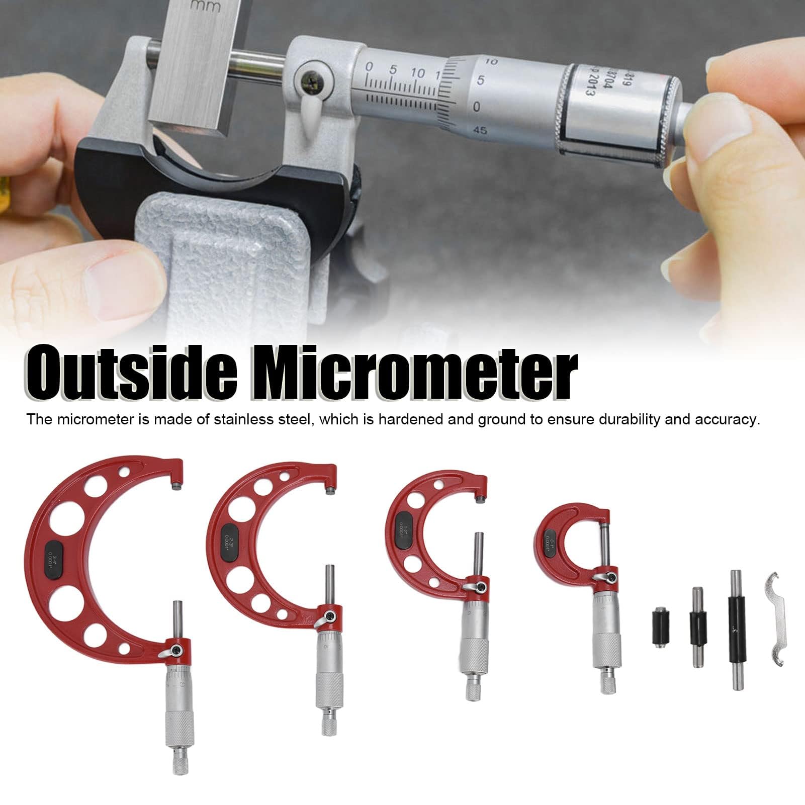 XHTLLO 4Pcs Stainless Steel Outside Micrometer Set, 0.0001in Accuracy Machinist Tool for Measuring Diameter 0?4in, Engraved Line Slip Resistance Ratchet