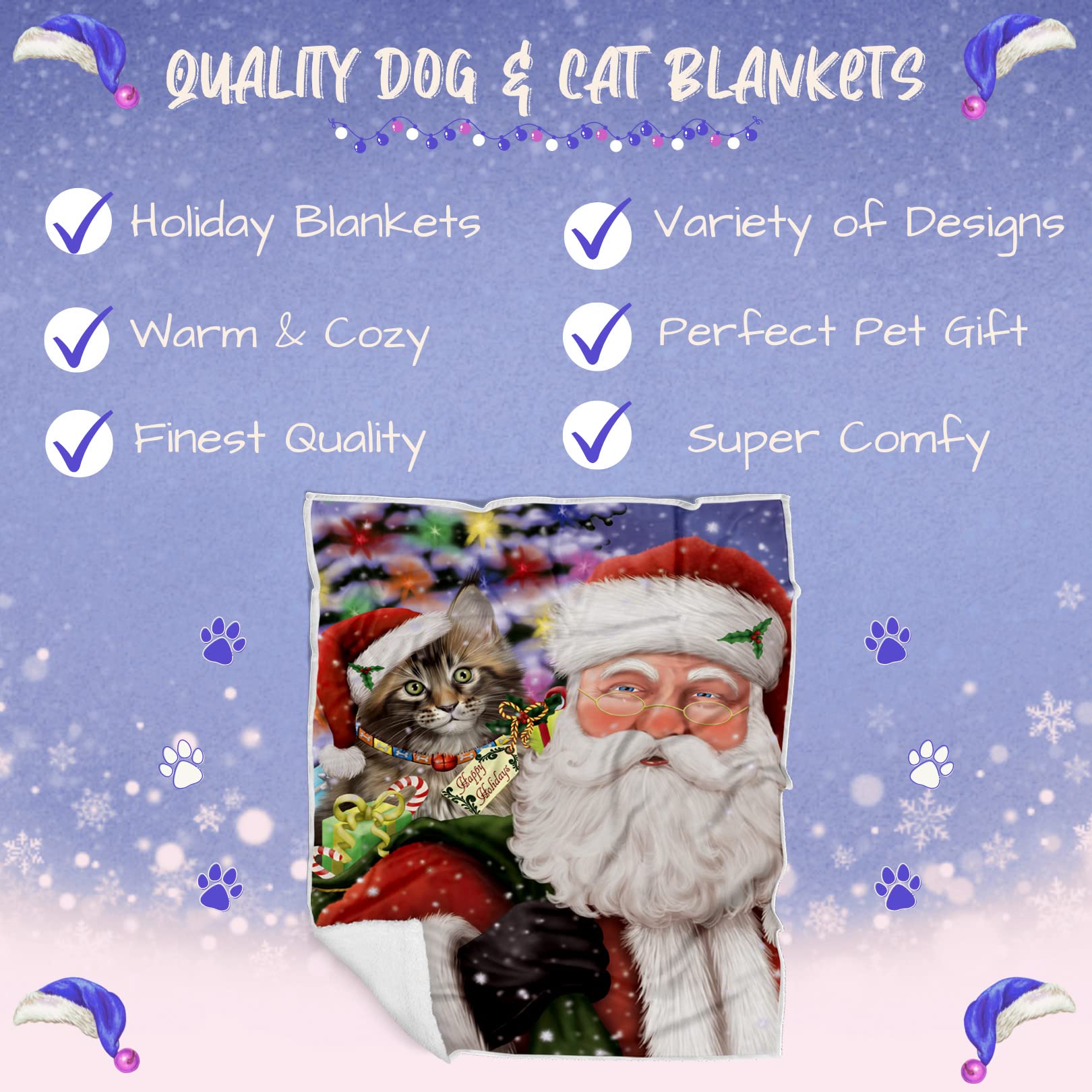 Doggie of the Day Maine Coon Cat Blanket - Christmas Santa Carrying Presents - Super Soft & Warm Pet Theme for Sofa or Bed, Warm Fleece, Sherpa or Woven Material, BLNKT160574 (50x60 Sherpa)