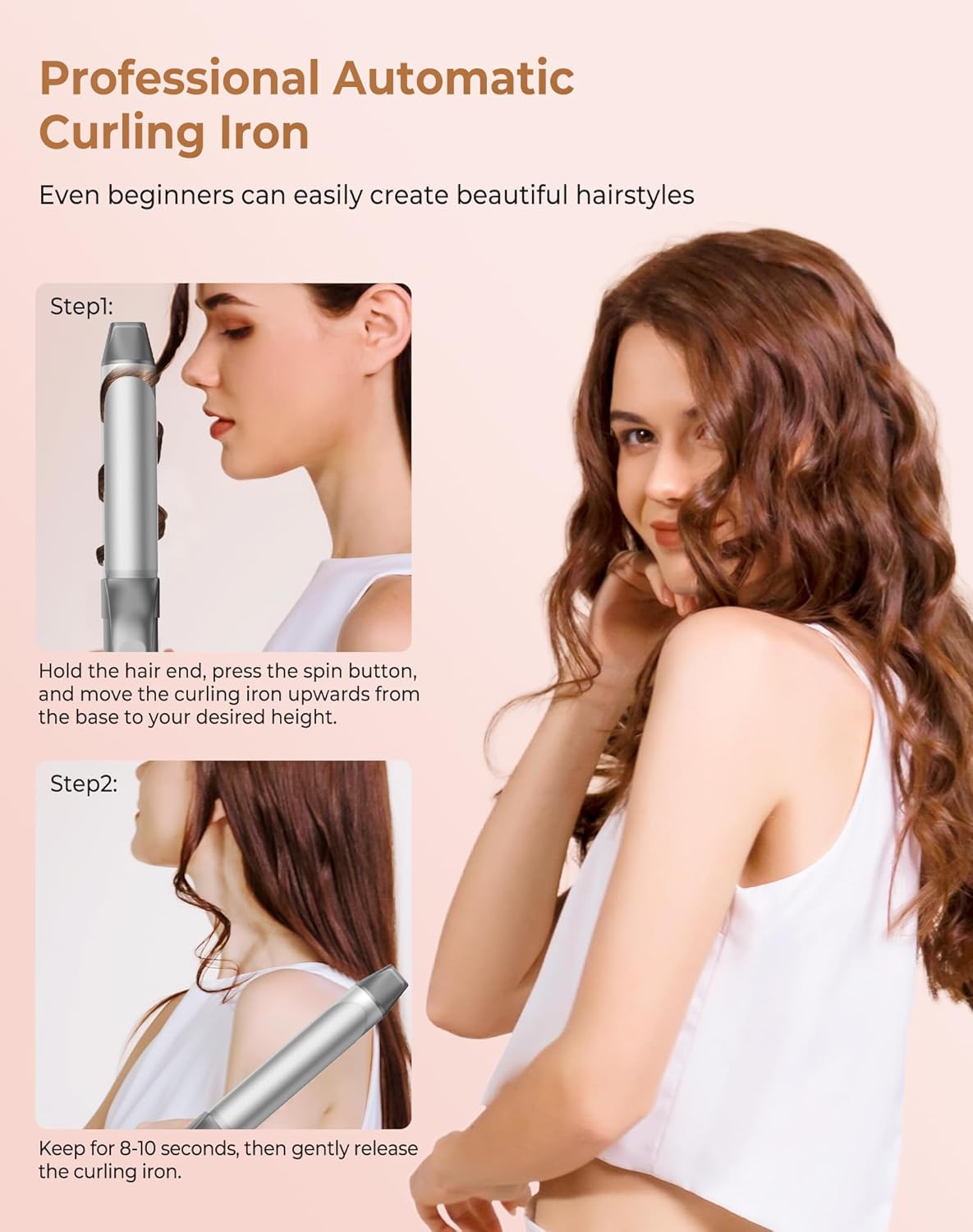 Ukliss Rotating Curling Iron, Hair Curler Automatic Rotating, 30s Rapid Heating Automatic Curling Iron, Dual Voltage 110-240V, Time Saving Self Curling Hair Curler for Short Long Hair