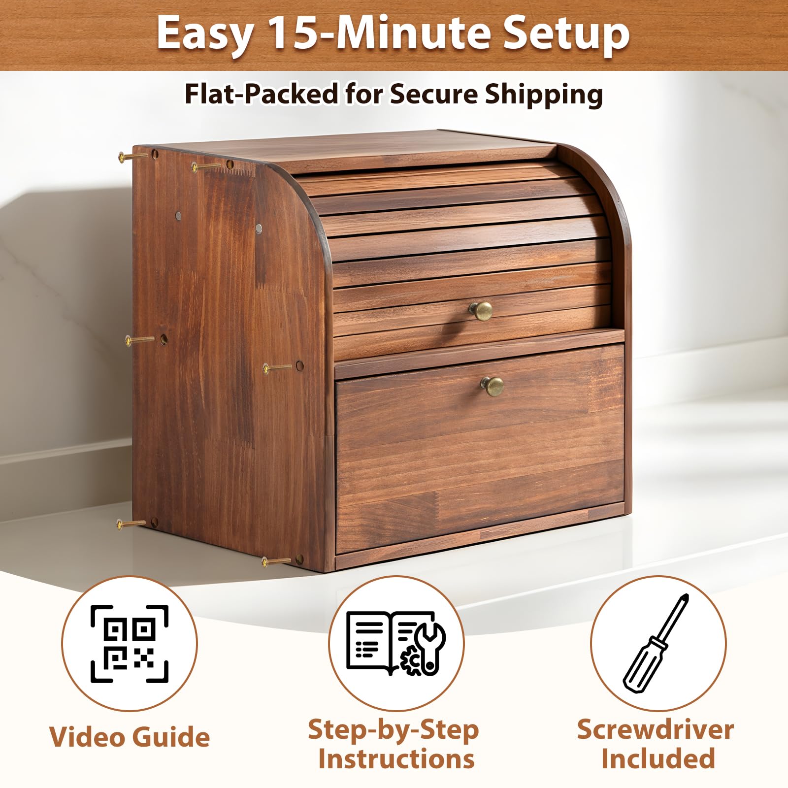 Wooden Bread Box - Keep Bread Fresh & Organized -4