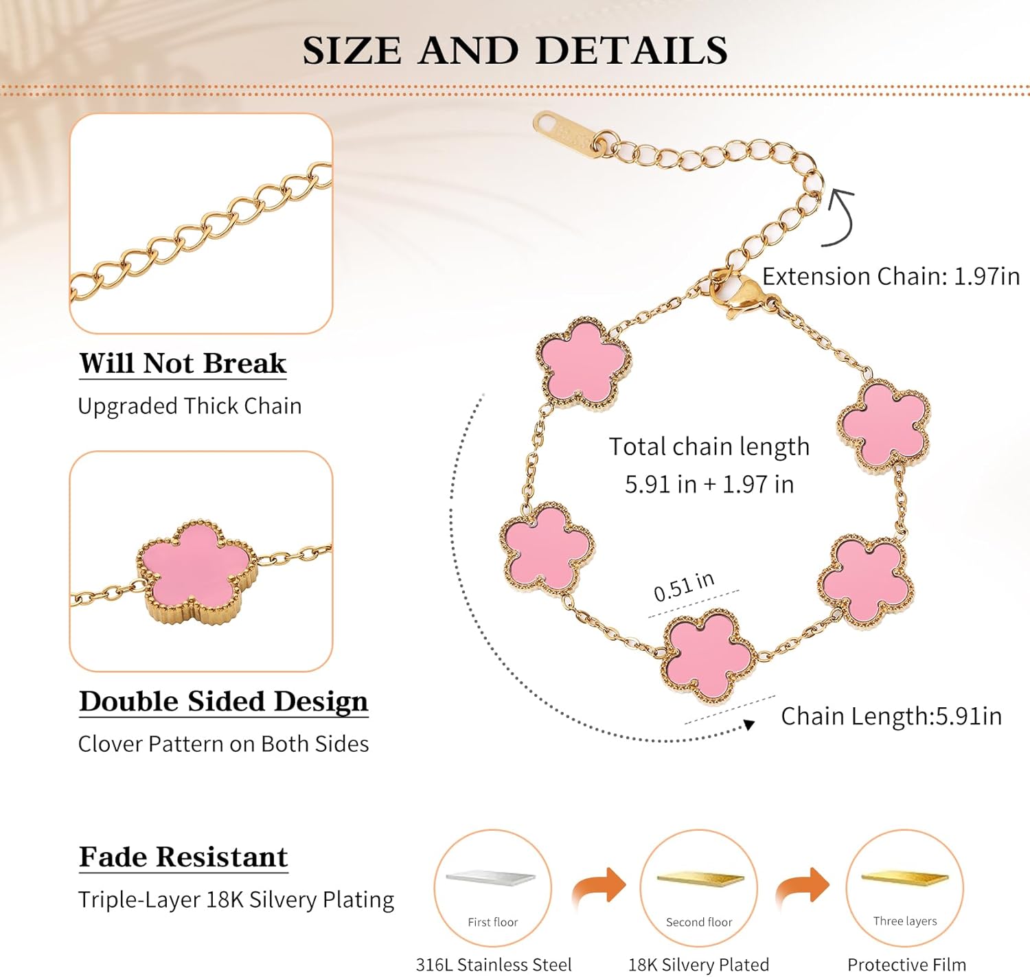 18K Gold Plated Four Leaf Clover Bracelet/Neckalce/Earring 3PC Lucky Clover Bracelets Set for Women Adjustable Cute Fashion Flower Bracelets Christmas Birthdays Holidays Jewelry Gifts - Image 2
