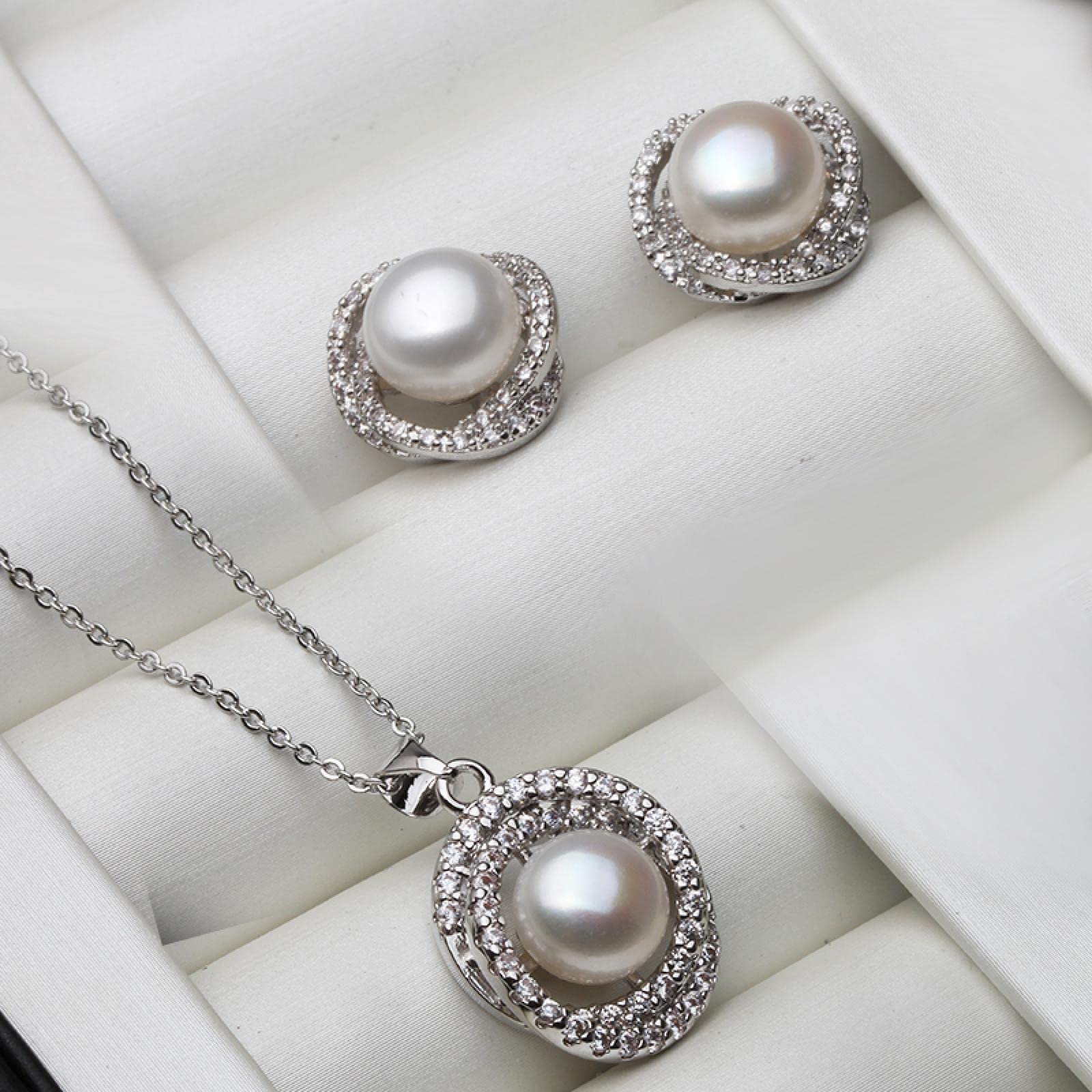 Perlenohrringe Damen Ohrringe Ohrstecker Schmuck Mädchen Geschenke Ohrhänger Echt Weiß Schwarz Naturperle Halskette Ohrring Set Frauen Feiner Schmuck Jubiläum Grauperlenset