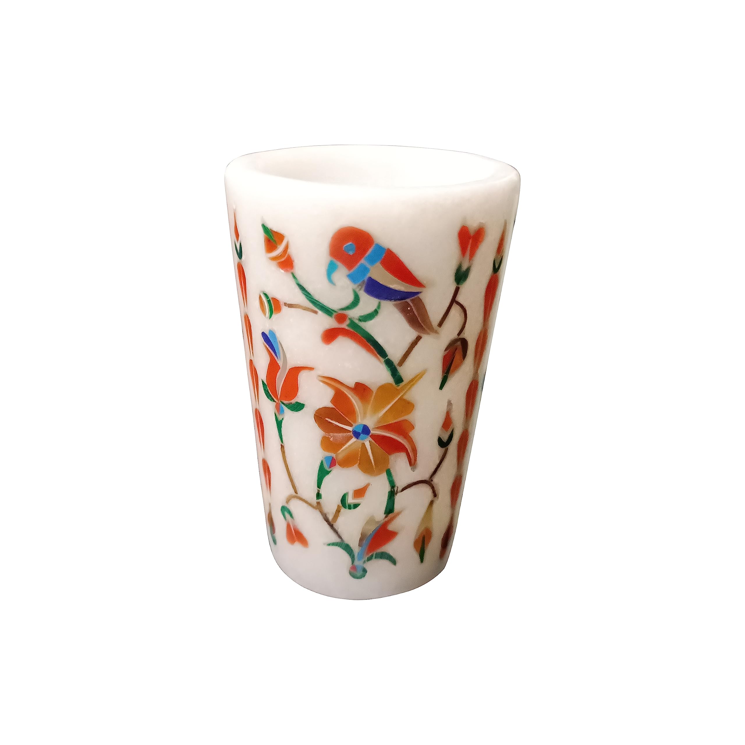 ArtEra Marble Handicrafted Inlaid with Semi-Precious Stones Decorative Glass (3 * 2 INCH) | Piera Dura Handmade Marble Glass Showpiece (Style 01, Agate)-image-9
