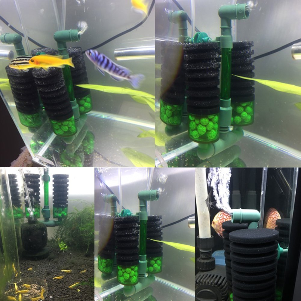 Filtro a Base di Schiuma biochimica Bio Sponge Double Head Air Pump con Ventosa per Attrezzatura Acquario (QS-100A)