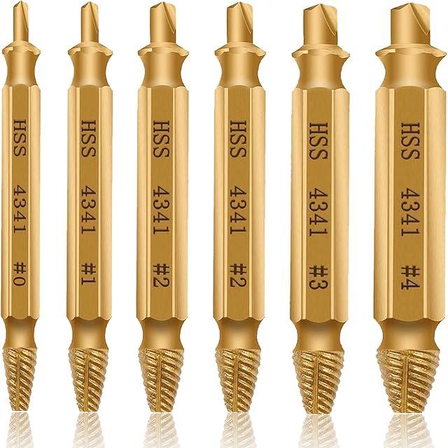 Screw Extractor, [6 Pieces] Diyife Stripped Screw Remover, Damaged Screw Bolt Extractor Set, Speed Out Drill Bits Guide Set for Broken or Damaged Screw Made from H.S.S. 4341#