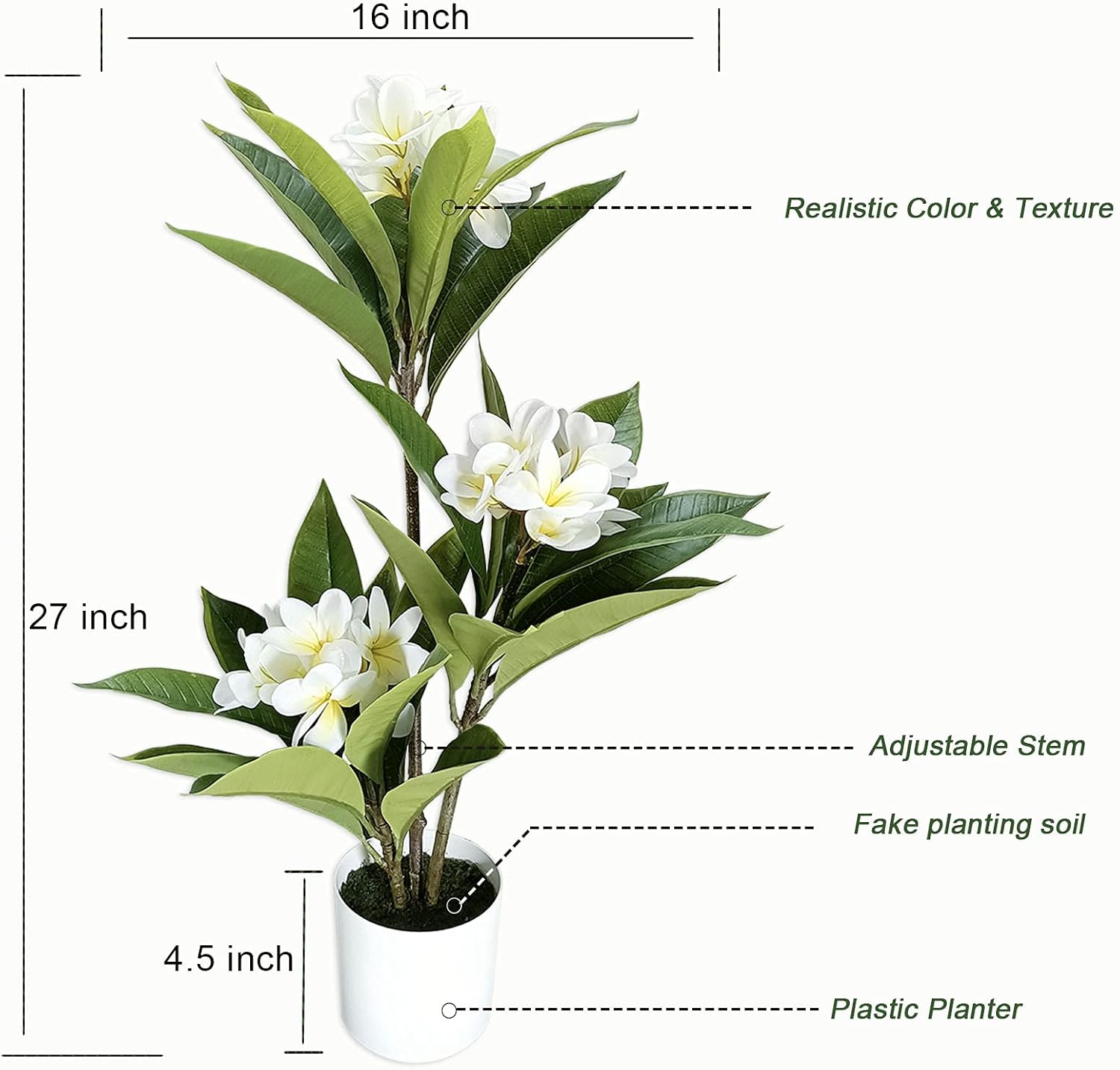 27" Plumeria Frangipani Potted Artificial Tree for Interior and Exterior décor use for Home, Office, Living Room, Kitchen, Bedroom, Balcony Decor, Indoor Outdoor Perfect Housewarming Gift.