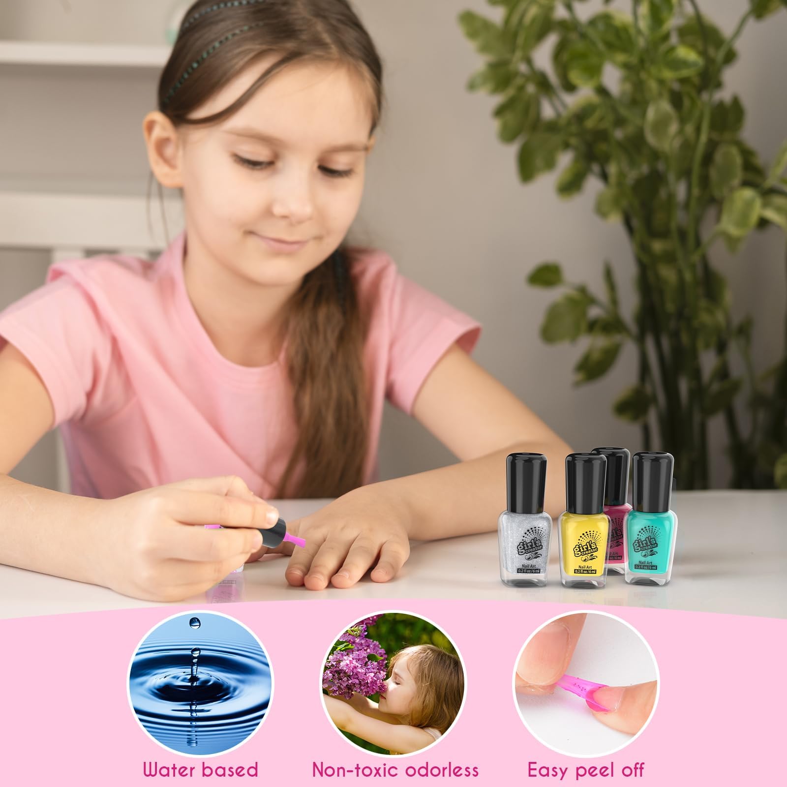 Amagoing Kids Nail Polish Set for Girls, All-in-One Nail Art Kit with Storage Box Ages 6-8, Non Toxic Nail Polish, Nail Dryer, Mermaid Hair Clip, Little Girl Toys Birthday Gift for 5 6 7 8 Years Old