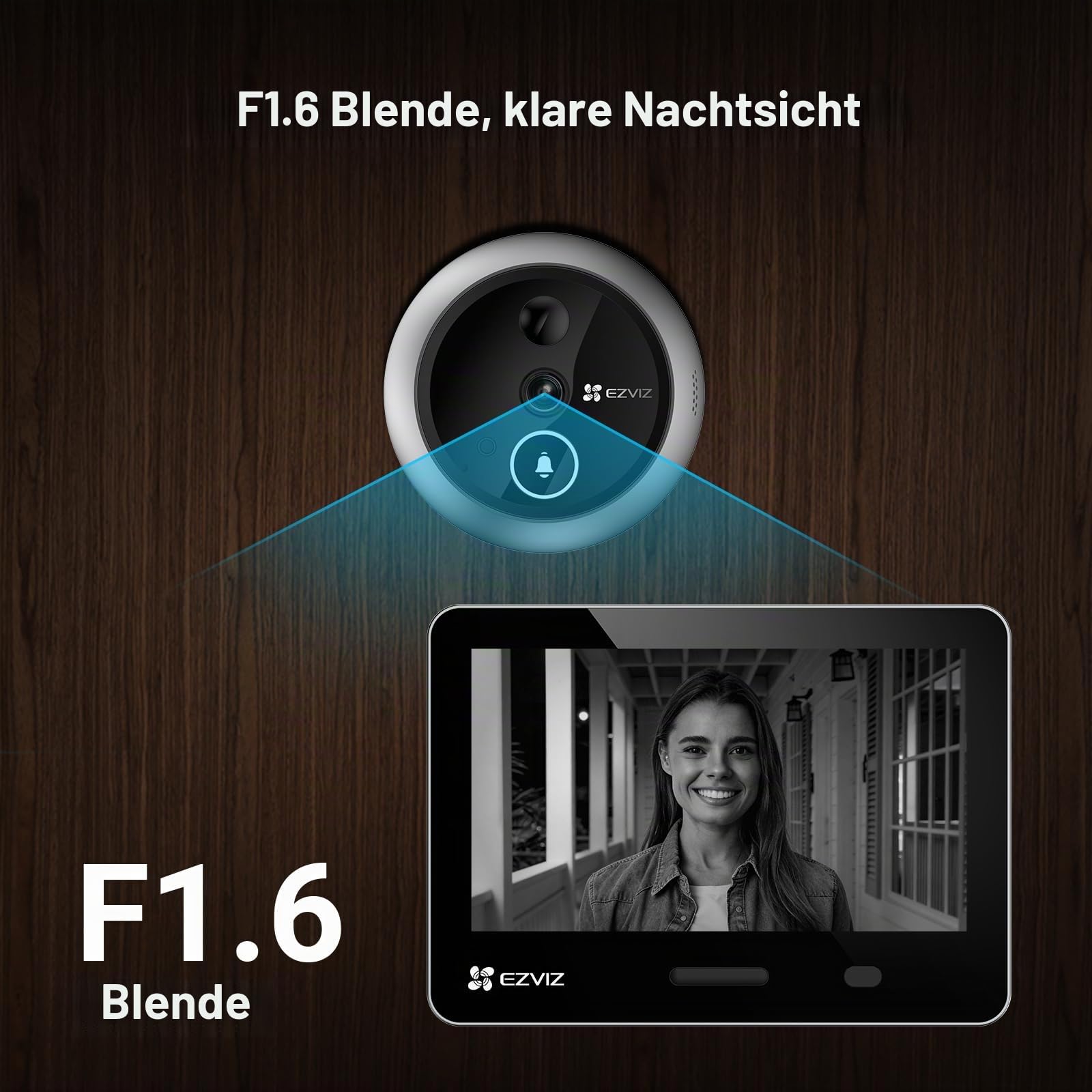 EZVIZ 4K AI Smart Türspion-Kamera Drahtloser Türspion, Gesichtserkennung und Personenerkennung, 155° Weitwinkel WDR, Zwei-Wege-Gespräch wetterfest, 512 GB Speicher Keine monatliche Gebühr, einfache