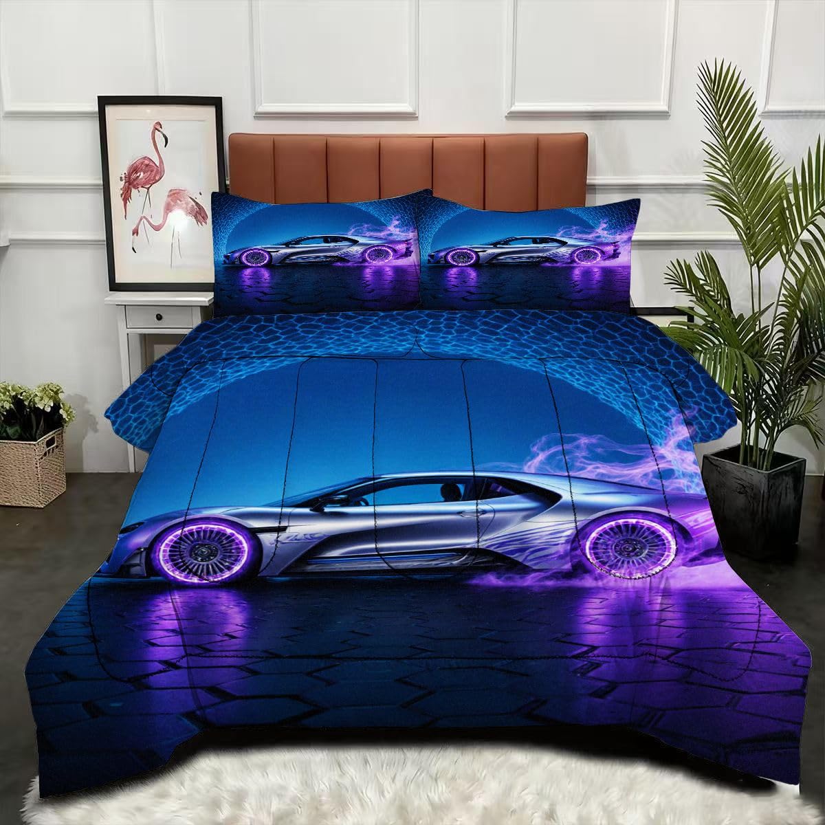 Couette 160x200 cm Voiture de Sport lavable pour literie saine et douce