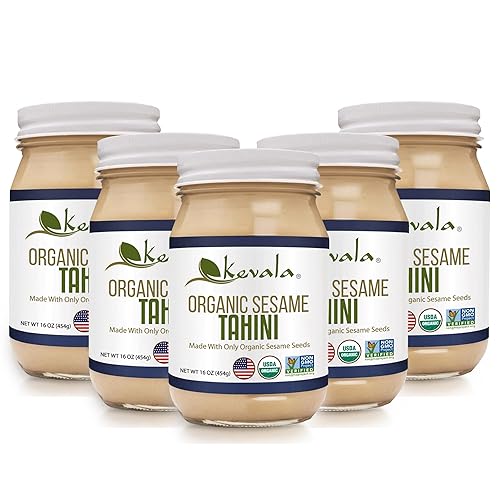 Kevala Tahini de sésamo orgánico – Crema vegana para untar, pasta de mantequilla kosher, hecha con semillas de primera calidad, para hacer humus,