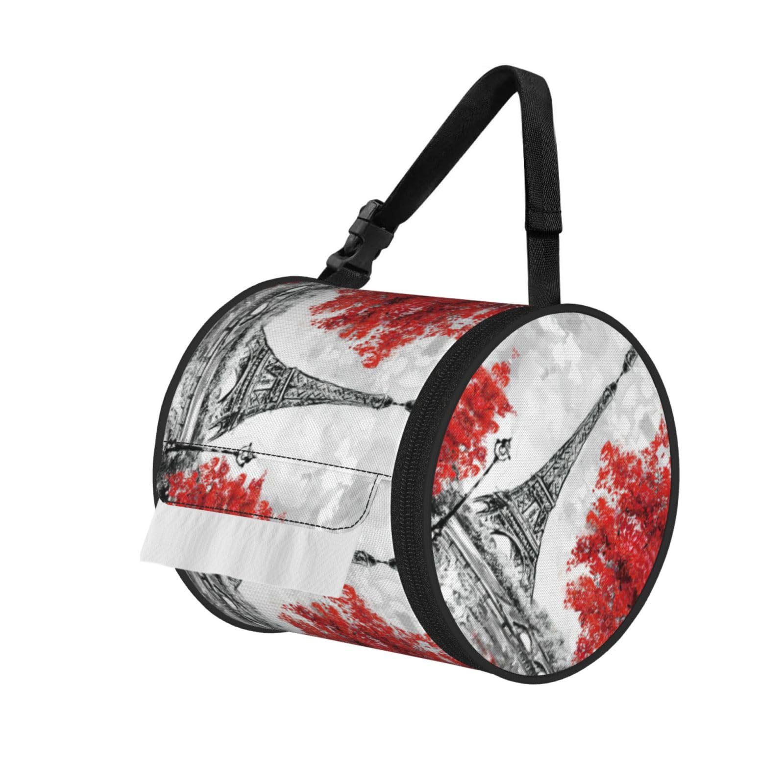 Paris Printed Hanging Tissue Organizer, Smooth Zipper Oxford Cloth Roll Holder for RV Bathroom Desk