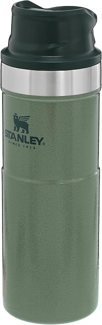Stanley Trigger Action Travel Mug 0.47L Hammertone Green Keeps Hot for 7 Hours - BPA-free Stainless Steel Thermos Travel Mug for Hot Drinks - Leakproof Reusable Coffee Cups