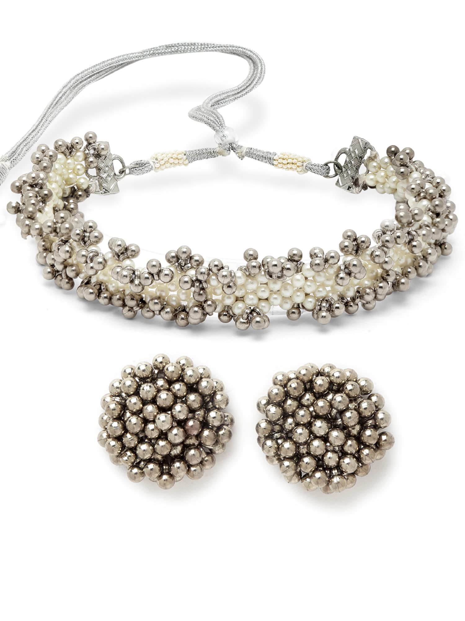 Karatcart White Pearl and Silver Boll Studded Choker Necklace Set for Women (B0B3S8WZMR) Amazon Price History, Amazon Price Tracker