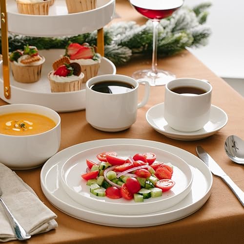 Miniatura 6 de BTAT - Tazas de café apilables de porcelana, paquete de 12, 12 onzas, blancas, tazas de café de cerámica, aptas para lavavajillas y microondas