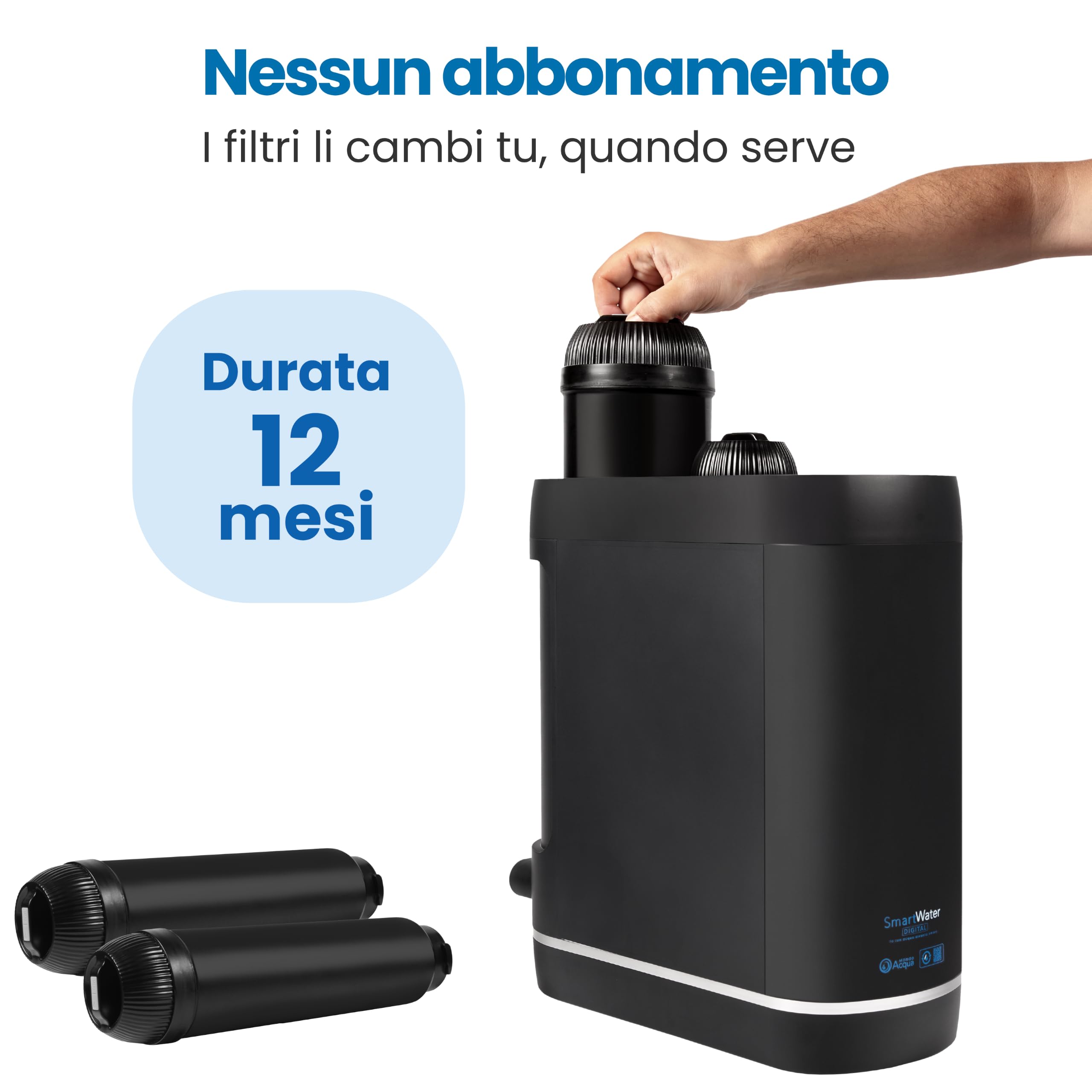 SmartWater Digital, depuratore acqua domestico a osmosi inversa e microfiltrazione con rubinetto digitale TDS, sistema sottolavello compatto