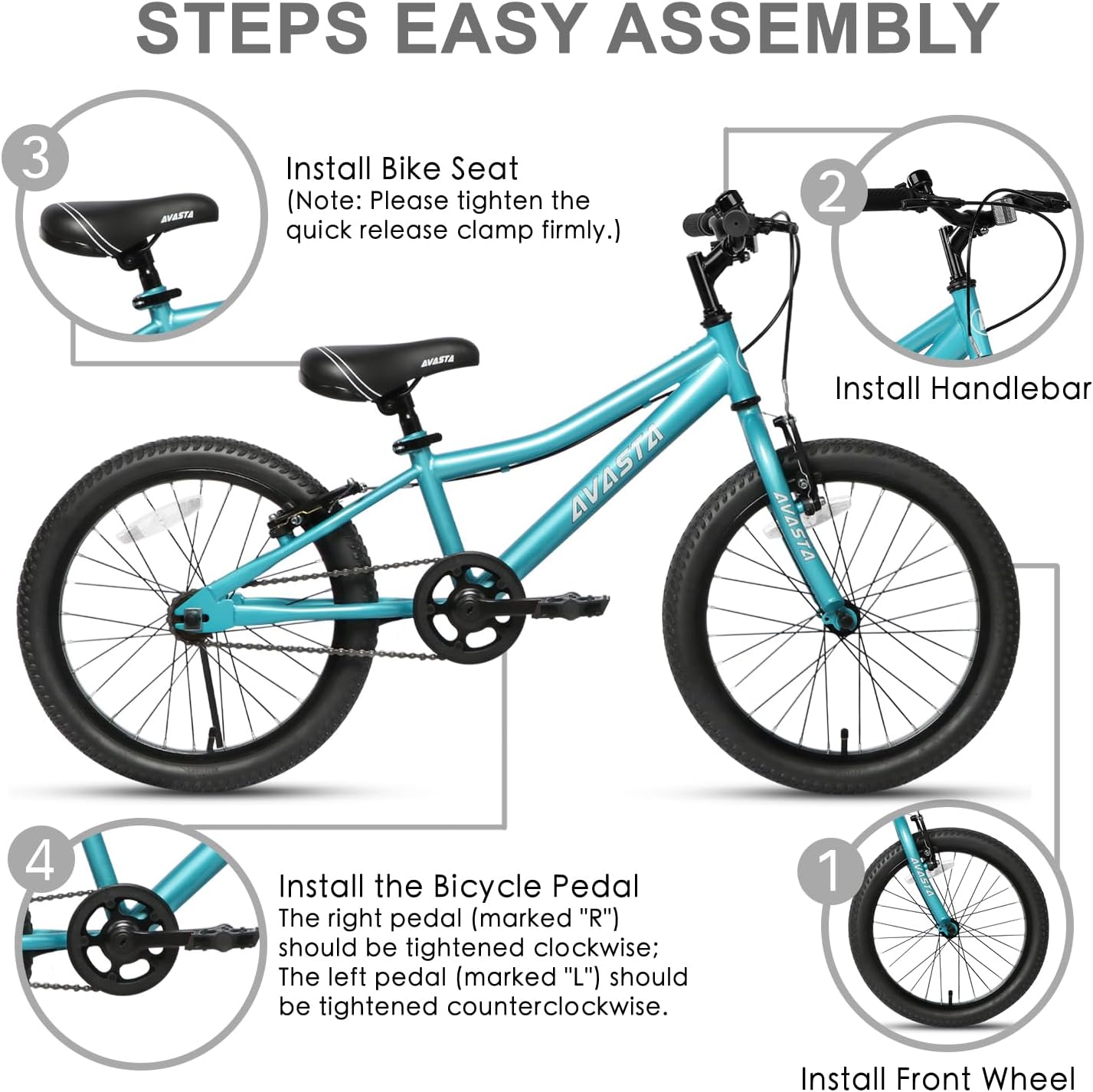 avasta bilbo 18 20 24 inch kids bike for boys girls 5-14 years old, retro style high carbon steel bicycle with adjustable handlebars and seat, dual v-brakes, kickstand, multiple colors cyan 20'' with kickstand