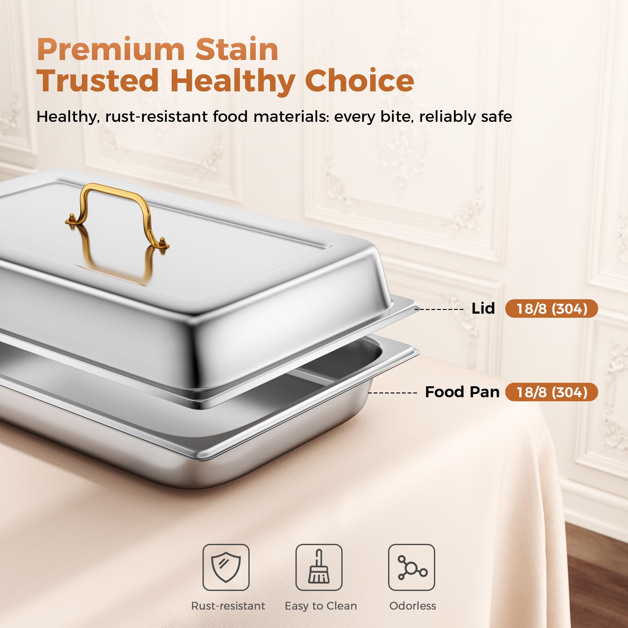 18/8(304) Edelstahl Chafing Dish Buffet Set 4-teilig, 9L